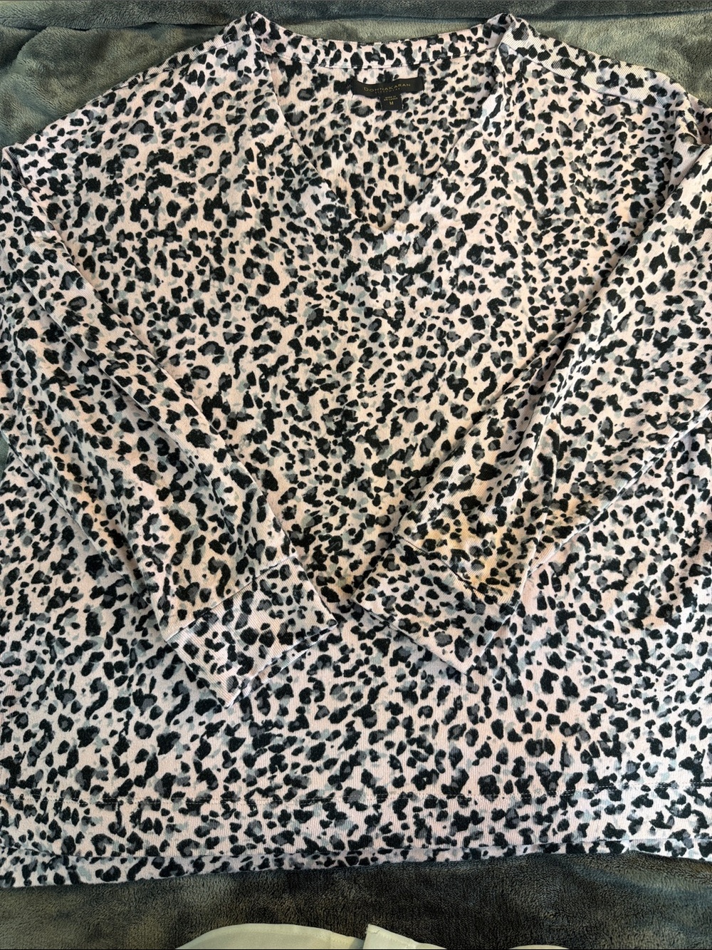 Donna Karan Leopard Print Sleep Top - Black & Cream